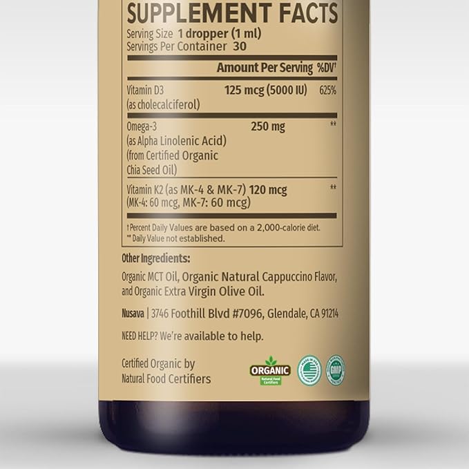 (2 Pack) Organic Vitamin D3 K2 Drops with MCT Oil Omega 3 5000 IU Maximum Strength Vitamin D Liquid No Fillers Non-GMO Liquid D3 for Faster Absorption Immune Support (Peanut Butter 2 Fl Oz)
