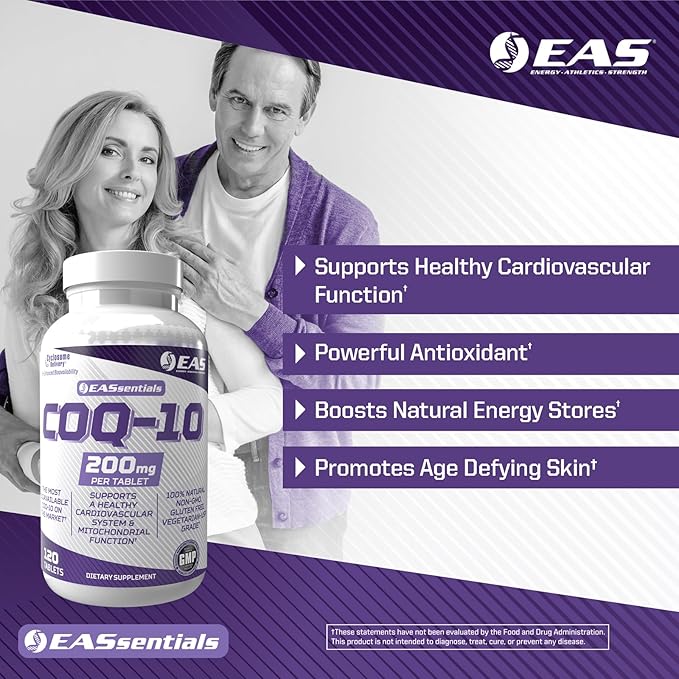 EAS Experimental and Applied Sciences COQ-10 200mg | Antioxidant Supporting Heart Health &amp Energy Production | Gluten Free Non GMO | Better Absorption with Cyclosome Delivery | 120 Tablets