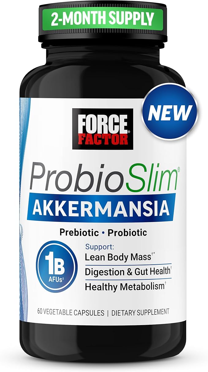 Force Factor ProbioSlim Akkermansia Prebiotics &amp Probiotics with 1B AFUs Akkermansia Muciniphila Prebiotics &amp Chromax Chromium Support Lean Body Mass Digestion &amp Gut Health 60 Vegetab