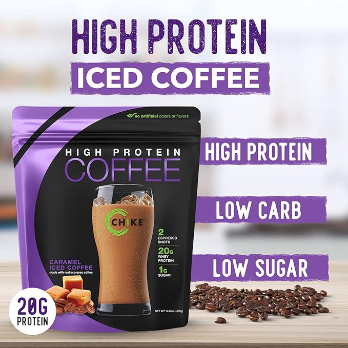 Chike Caramel High Protein Iced Coffee 20 G Protein 2 Shots Espresso 1 G Sugar Keto Friendly and Gluten Free 14 Servings (14.3 Ounce)