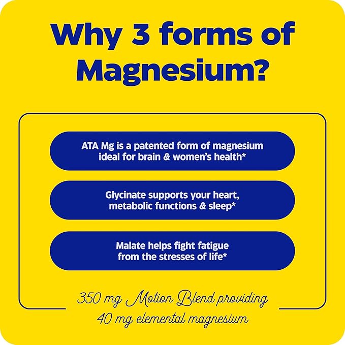 Enzymedica Magnesium Motion with 3 Forms of Magnesium ATA Mg Glycinate Malate Soothes Occasional Aches Supports Bones &amp Muscles 60 Count (Pack of 2)
