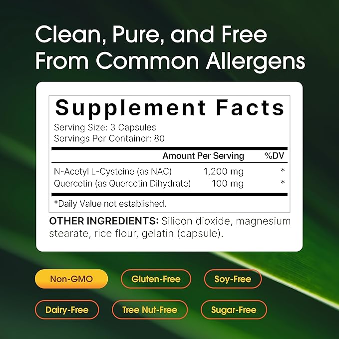NatureBell NAC 1200mg with Quercetin - 240 Capsules - N-Acetyl Cysteine - Antioxidant Supplement for Cellular Health - Supports Liver Lung &amp Immune Function*
