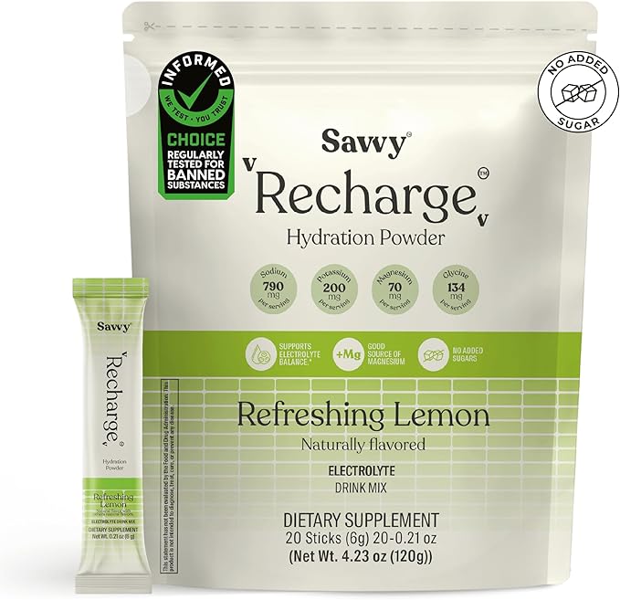 SAVVY Bone Broth Power Chocolate Protein Powder 23g Protein 12g Collagen &amp Recharge Electrolyte Powder Sugar Free Conscious Hydration Drink with Sodium Magnesium Potassium Glycine Lemon Fla