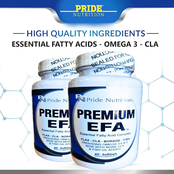 Pride Nutrition Premium EFA Omega 3-6-9 Supplement for Men and Women 5 in 1 - EPA DHA GLA ALA &amp CLA Essential Fatty Acids with Fish Oil - Softgel Pills