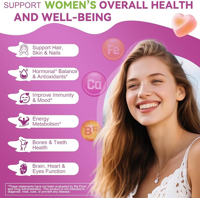 Totaria Sugar Free Womens Multivitamin Gummies with Iron Women's Multivitamin w/Vitamins C D3 K2 B12 B6 Filled Gummies for Daily Nutritional Support| Immune Support| Skin Health Mixed Flavors