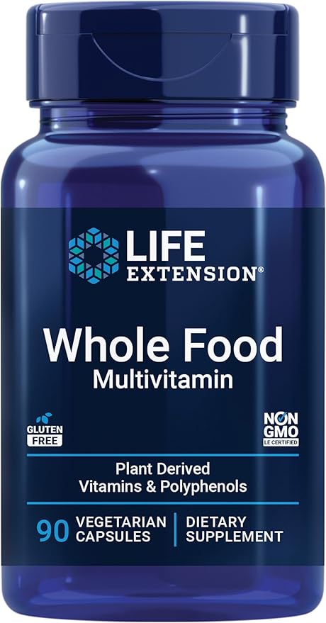 Life Extension Whole Food Multivitamin Plant-derived Vitamin D3 A B C &amp E Plus Minerals Plant extracts Stay Healthy from Head to Toe Gluten-Free Non-GMO Vegetarian 90 Capsules