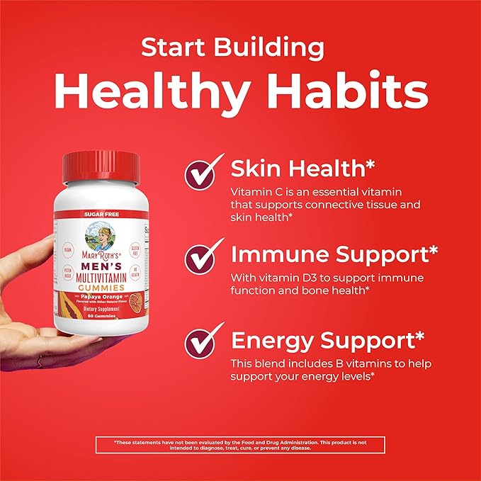 MaryRuth's Multivitamin Gummies for Men | Vitamin A C D E B6 B12 Biotin Zinc | Energy Metabolism | Immunity | Bone Health | Cellular Health | Vegan | Non-GMO | Gluten &amp Sugar Free | 60 Coun