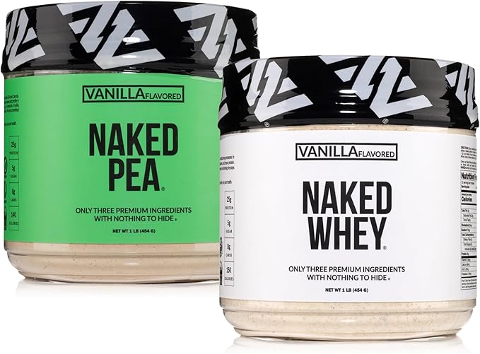 NAKED Vanilla Whey + Vanilla Pea Protein Bundle – Grass-Fed Whey (1LB 12 Servings) &amp Vegan Pea Protein Isolate (1LB) - Muscle Growth Recovery &amp Wellness