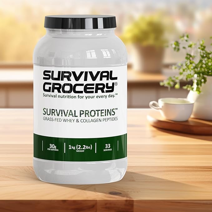 Survival Grocery® - Survival Proteins™ Grass-Fed Whey Protein &amp Grass-Fed Collagen Peptides (Types I &amp III) Unflavored Gluten Free for Hair Nail Skin Bone &amp Joint Health (2 kg./ 2 Ju