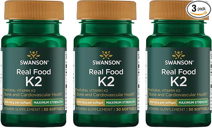 Swanson Maximum Strength Vitamin K2 (MK-7) Bone and Heart Health Supplement for Adults Over 50 Seeking Calcium Regulation - 200 mcg from Japanese Natto (30 Softgels 3 Pack)