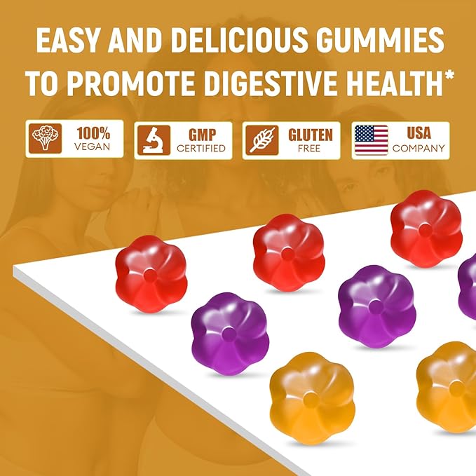 10G Fiber Gummies for Adults - Support Digestive Health - Fiber Supplement with 30 Billion CFU Probiotics Blend ACV Vitamin C Inulin - No Sugar Added - Fruit Flavored - 180 Count
