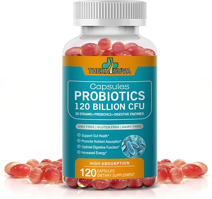Probiotics 120 Billion CFU-36 Strains + Organic Prebiotics + Natural Whole Food Supplement for Ultimate Gut Health Support- 2 Month Supply 120 Softgels