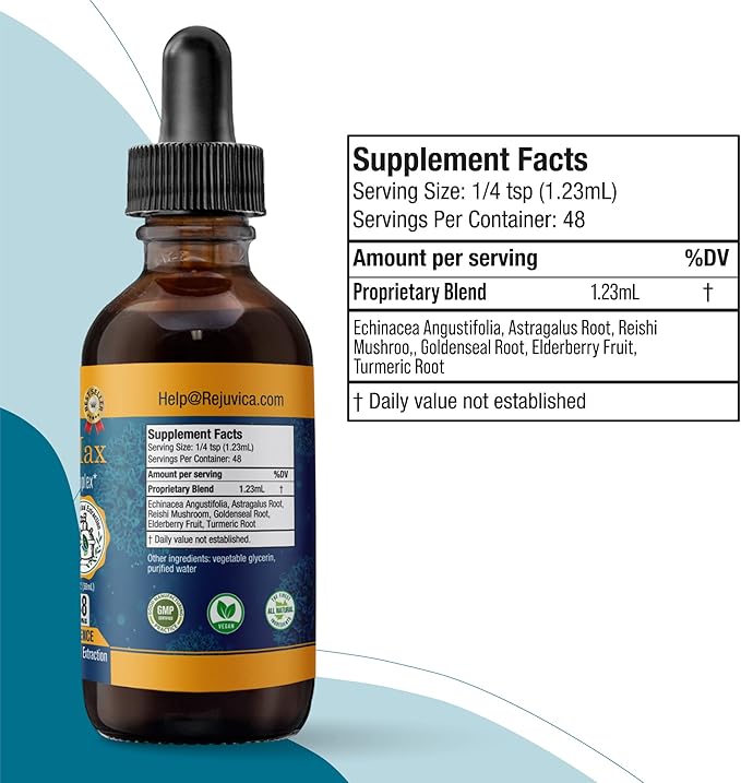 Rejuvica Health MunoMax - Advanced Immune Support Supplement - Liquid Delivery for Better Absorption - Echinacea Astragalus Reishi Goldenseal Elderberry &amp More!