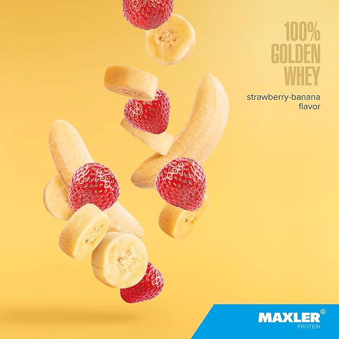 Maxler 100% Golden Whey Protein - 24g of Protein per Serving - Whey Protein Powder for Pre Post Workout - Fast-Absorbing Whey Concentrate Isolate &amp Hydrolysate Blend - Strawberry Banana 5 lb