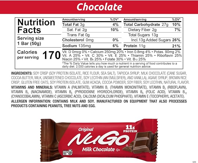 NuGo Original Variety Vanilla Yogurt 15 bars &amp Chocolate 15 bars 11g Protein Gluten Free 30 Count