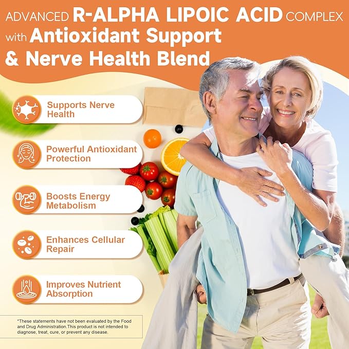 (2 Packs) R Alpha Lipoic Acid 1000mg with Benfotiamine - Sodium ALA Supplement for Neuropathy Support Nerve Health &amp Antioxidant Cell Energy Metabolism and Anti-Aging Non-GMO Gluten Free Vega