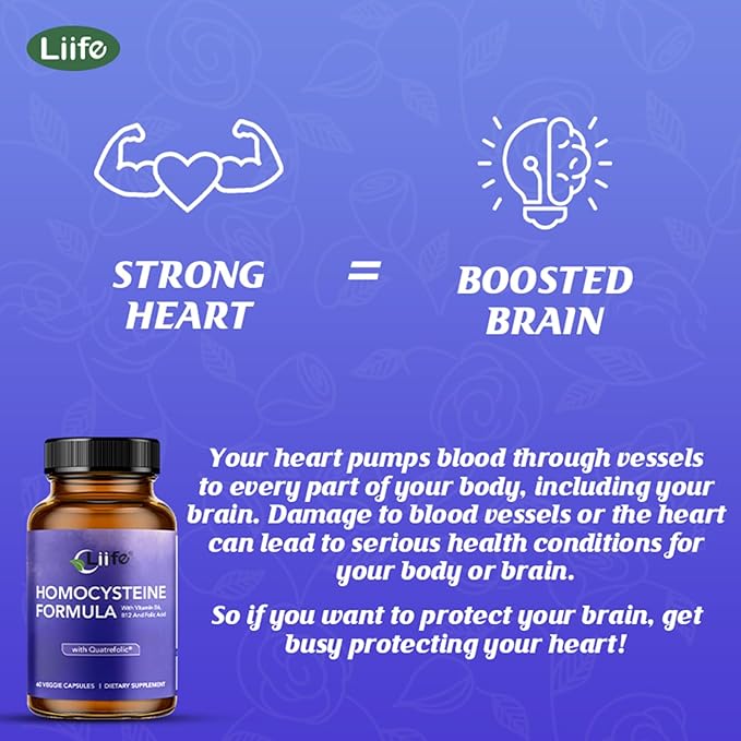 LIIFE Homocysteine Formula – Quatrefolic B6/B12/Betaine | 60 Veggie Caps Homocysteine Metabolism &amp Methylation Heart Health Support