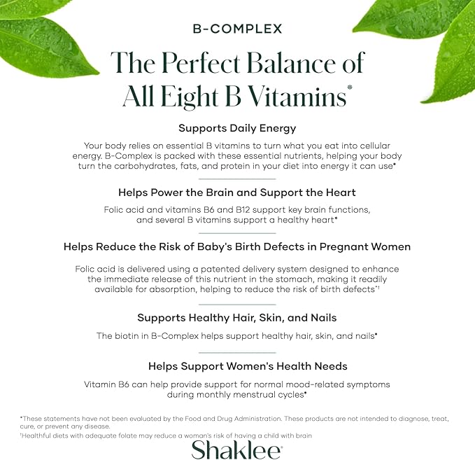 Shaklee - B-Complex- The Ultimate Energy Boost with Patented Bioactivated Absorption System™ - B Vitamins for Enhanced Well-Being - Supports Energy Cardiovascular and Brain Health - 240 Tablets