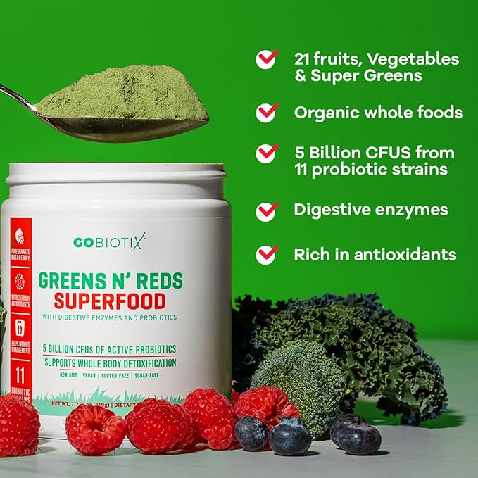 GOBIOTIX Bundle Prebiotic Fiber Supplement + Super Greens Powder N' Super Reds Powder