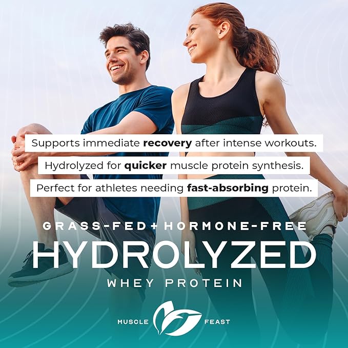 Muscle Feast Hydrolyzed Whey Protein Powder Grass Fed and All Natural Hormone-Free Hydro Whey Powder for Men and Women Gluten Free Non-GMO Delicious Hydrolyzed Protein Powder Unflavored 2lb
