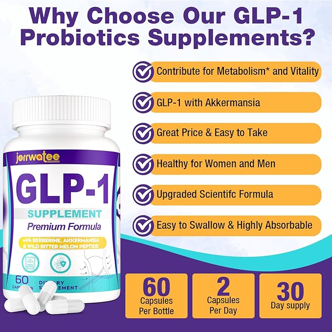 GLP-1 Supplements Women &amp Men 14-in-1 GLP1 for Daily GLPl Level*Metabolism* Digestion &amp Energy 5X Advance Formulate GLP 1 with Akkermansia Probiotic 60 Caps
