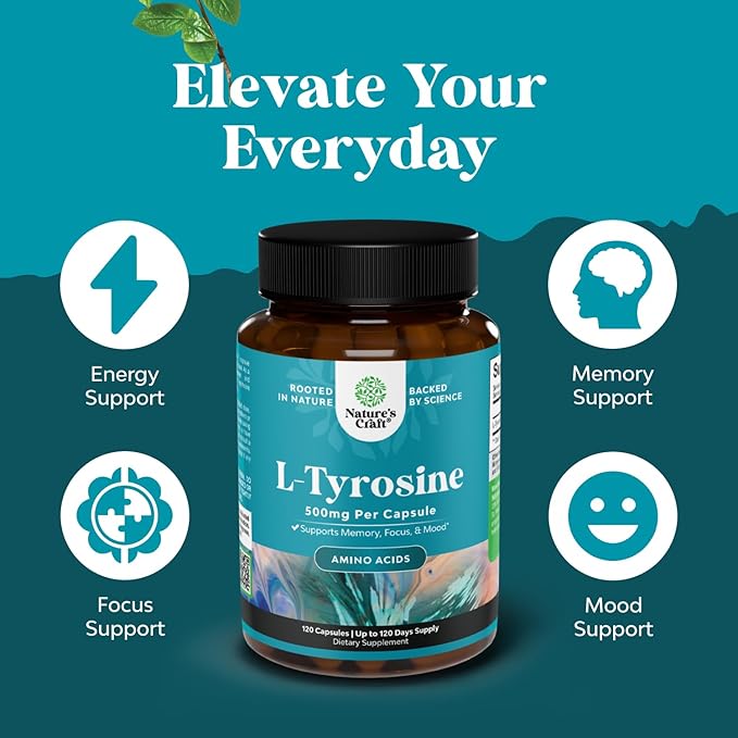 Bundle of Nootropic Memory Supplement and Potent L Tyrosine 500mg Capsules - Memory Pills for Brain Boost and Natural Energy Booster - Amino Acid Nutritional Supplement for Brain Health