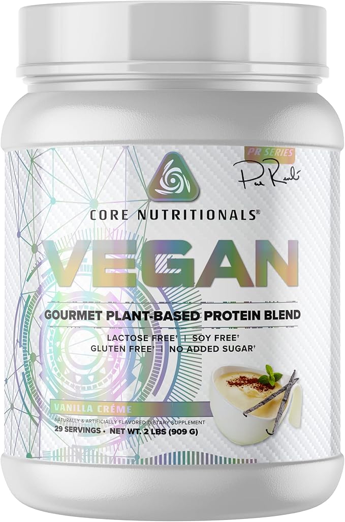 Core Nutritionals Vegan Gourmet Plant Based Protein Blend | with Vegan BCAAs | Lactose Soy Sugar &amp Gluten Free | 21g Pea Protein | 2 Pound (Vanilla Cream)