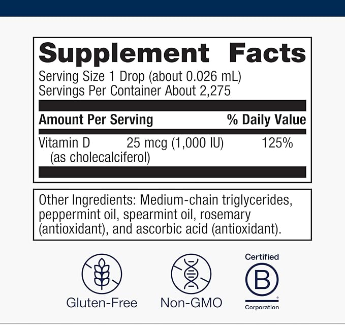 Metagenics Vitamin D3 Liquid Supplement - High Absorbency &amp Easy to Swallow Liquid Vitamin D3 for Bone Health &amp Immune Support* - Suitable for Kids - 2 fl oz - 2275 Servings