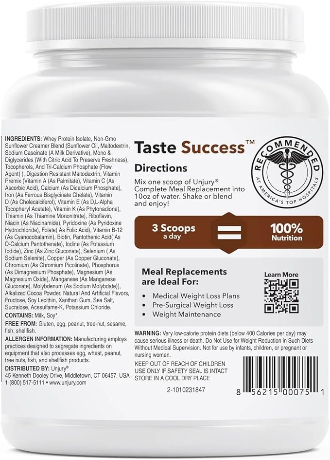 Unjury Meal Replacement Powder | Chocolate | 26g Protein | 25 Vitamins and Minerals | 100% Whey Isolate Protein Powder | Low Carb and Sugar | 15 Servings
