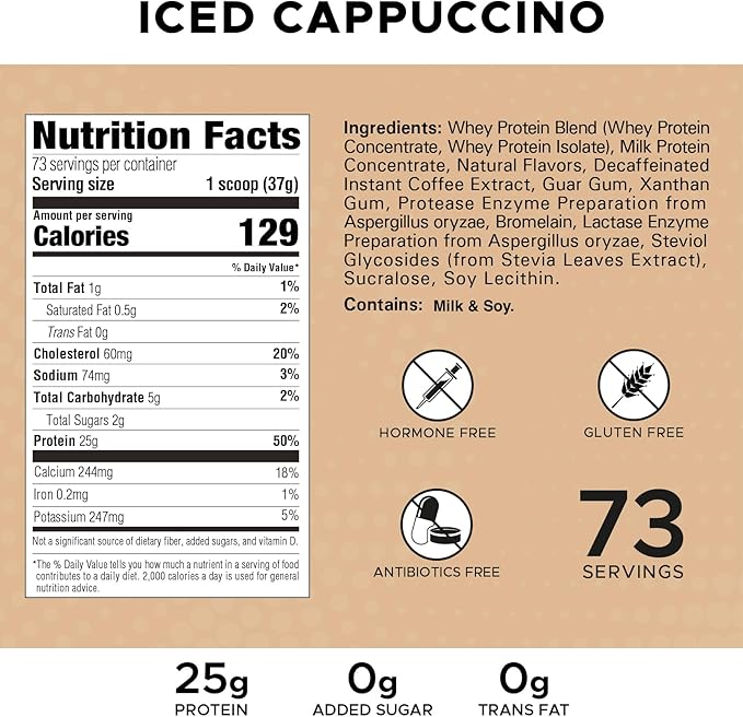 Revolution Nutrition High Whey Protein Powder 6LB Whey Isolate Gluten Free Lean Muscle Mass for Men &amp Women 25g of Protein Per Scoop 2.7kg 73 Servings (Iced Cappuccino 6 Pound)