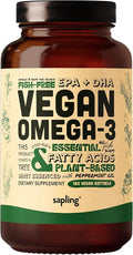 Vegan Omega 3 Supplement - Plant Based DHA &amp EPA Fatty Acids - Carrageenan Free Alternative to Fish Oil Supports Heart Brain Joint Health - Sustainably Sourced Algae Fish Oil Free - 180 Softg
