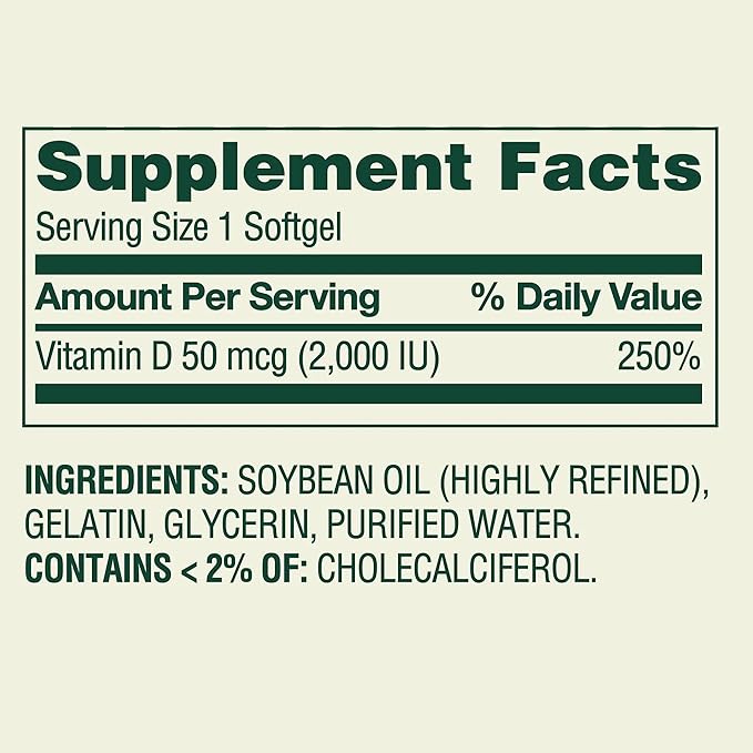 Spring Vitamin D3 Softgels 50 mcg (2000 IU) 400 Softgels Bone &amp Immune System Support Daily Dietary Supplement + Exclusive Vitamin Guide (2 Items)