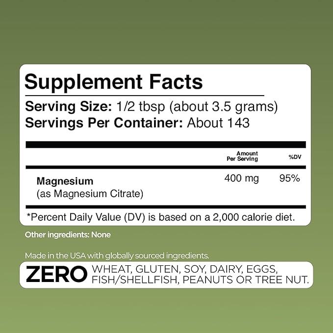 Gade Nutrition Pure Magnesium Citrate Powder | Non-GMO Gluten-Free Filler Free Highly Absorbable | USA Made
