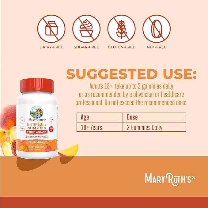 MaryRuth's Multivitamin + Hair Growth Gummies | with Lustriva® | Biotin 10000mcg | B Vitamins | Formulated for Thicker Hair Wrinkles Fine Lines Skin Care | Ages 18+ | 30 Servings (Pack of 2)