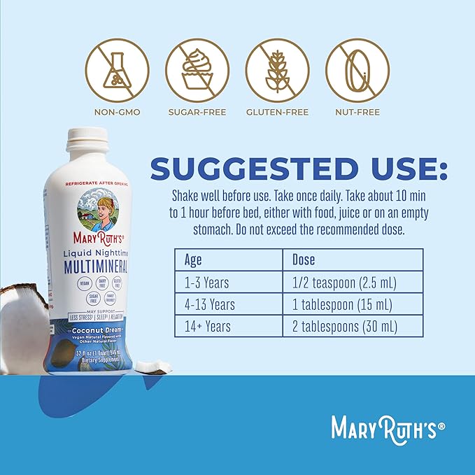 MaryRuth's Women's Multivitamin + Hair Growth Liposomal (Peach) &amp Liquid Nighttime Multimineral (Coconut 15oz) | Clean Label Project Verified® | Vegan | Beauty Bedtime Routine &amp Overall Hea