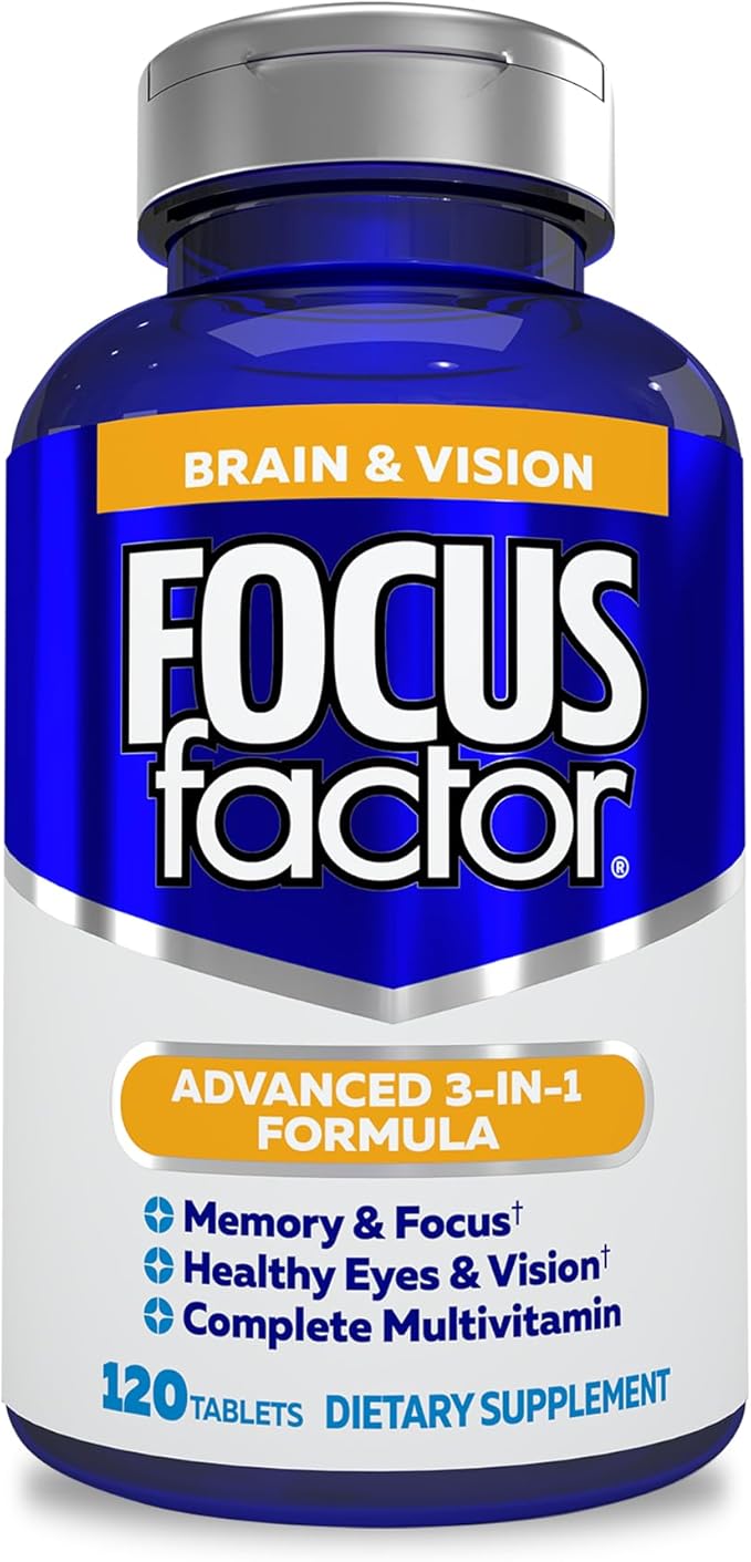 Focus Factor Adults Brain and Vision Supplement 120 Count - Eye Vitamin Mineral Supplement &amp Complete Multivitamin w/Lutein &amp Zeaxanthin – Brain Supplement for Focus Concentration Memory