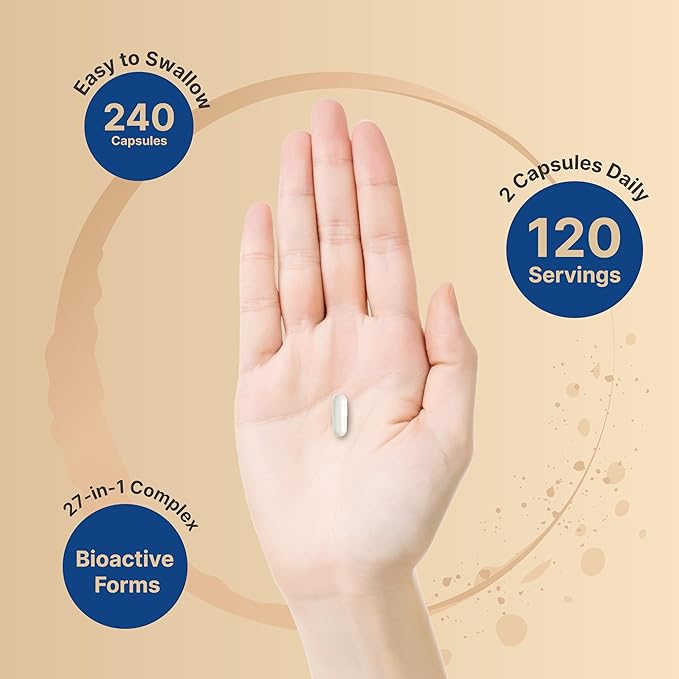 Methylated Multivitamin for Men and Women 240 Capsules | 27-in-1 Formula with Vitamins B Complex C D3 K2 NAD NAC CoQ10 Resveratrol Magnesium Zinc &amp More | Daily Essential Vitamins
