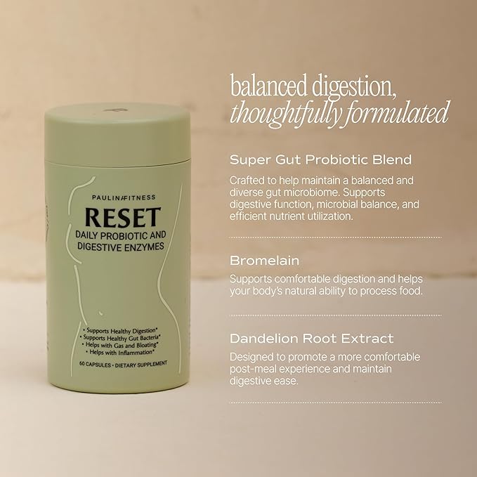 Reset Daily Probiotic + Prebiotic Plant Digestive Enzymes – Advanced Gut Reset for Women – Bloating Relief Weight Management Digestion Gut Health – Vegan Shelf-Stable – 60 Capsules (30-Day Supply)