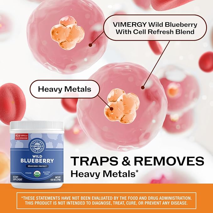 Vimergy Wild Blueberry Powder –Protects Brain Health* - Supports Cardiovascular Function* – USDA Organic Vegan &amp Gluten-Free – 250g
