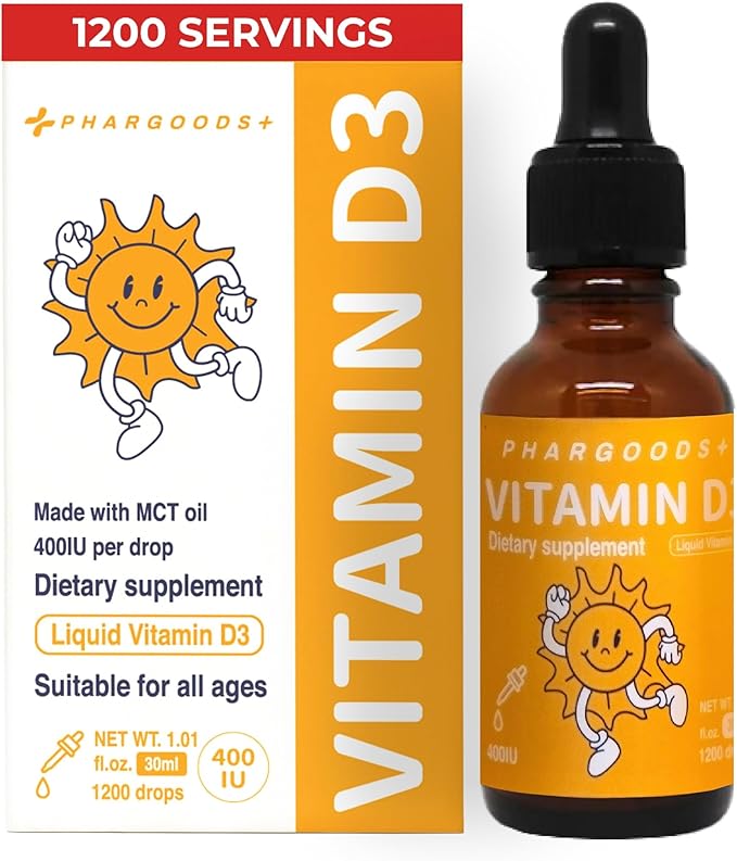 Baby Vitamin D3 Drops-400IU per Drop-1200 Servings-Safe for Newborns&ampKids-Supports Immune&ampBone Health-30ml