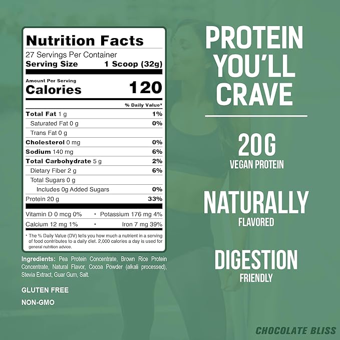 PEScience Select Vegan Protein Powder Plant Based Protein Powder Amazing Taste Smooth Texture Pea and Brown Rice Blend Dairy Free Lactose Free Gluten Free - Chocolate Bliss 27 Servings
