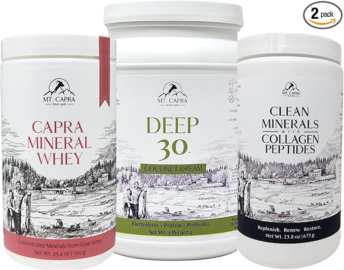 Mt. Capra Deep 30 Coconut + Capra Mineral Whey + Clean Minerals with Collagen Peptides Bundle