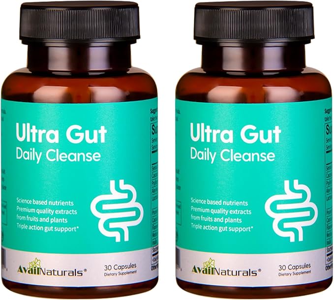 Ultra Gut Daily Cleanse - 15 Day Cleanse with Cascara Sagrada Senna Leaf Psyllium Husk Dietary Fiber 2.5B CFU Probiotics Gut Health Support Non-GMO 30 Capsules (2)