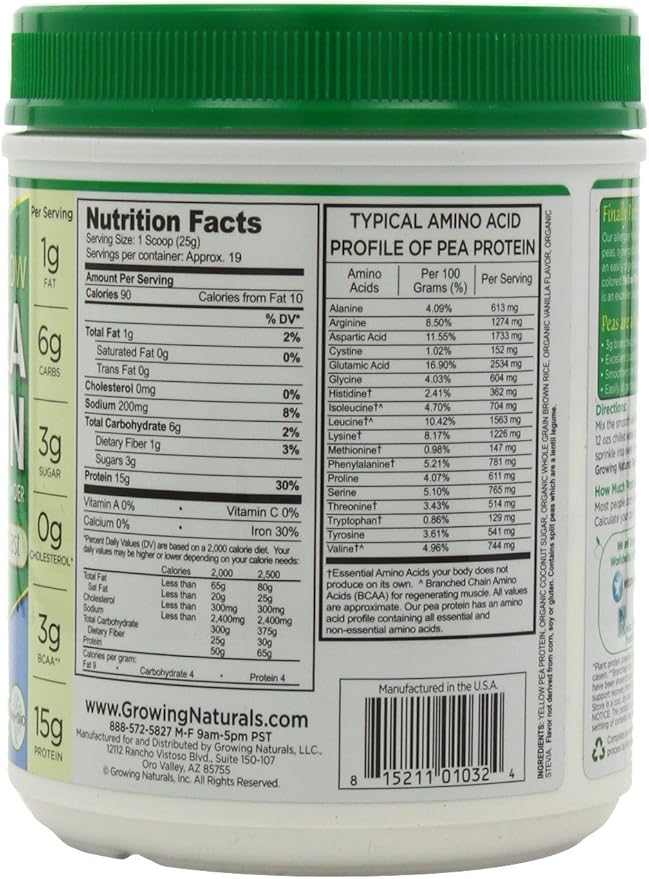 Growing Naturals Yellow Pea Protein - Vanilla Blast - 16 oz