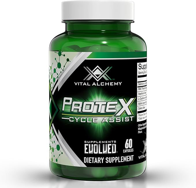 Vital Alchemy ProteX On Cycle Assist - Liver Cleanse Detox &amp Repair Formula - Liver Support Supplement with Milk Thistle Alpha-lipoic AcidL-Cysteine hcl and Others for Men 60 Servings -USA Mad