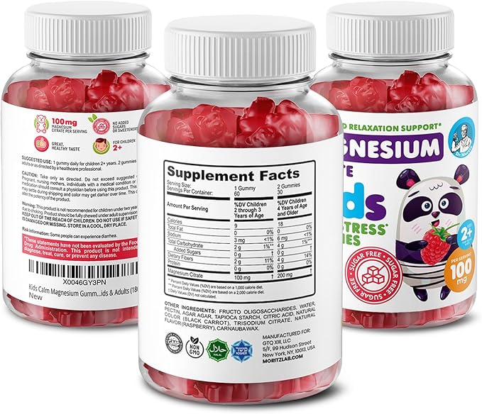 DR. MORITZ Sugar-Free Calm Magnesium Gummies for Kids and Adults - Non-GMO Magnesium Citrate Gummies - Raspberry Flavor - 2-Pack (60 Count)