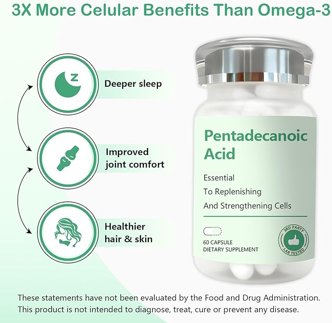 2PCS Pentadecanoic Acid Pentadecanoic Acid Formula Supplement Sourced from High-Altitude Sheep Milk 60 Capsules