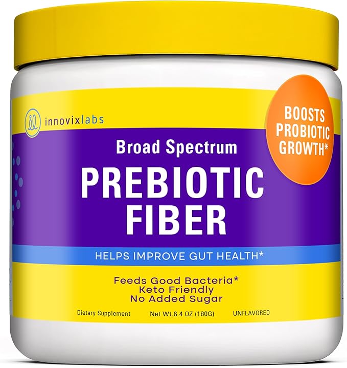 InnovixLabs Prebiotic Fiber Powder for Gut &amp Digestive Health High Fiber Supplement for Women and Men with Chicory Root FOS Acacia Inulin Soluble &amp Insoluble Fiber No Added Sugar 30-Day