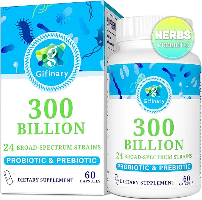 Probiotics for Women &amp Men - 300 Billion CFU 24 Strains Probiotics + 15 Organic Herbs Prebiotics for Digestive Gut Health Immune Constipation Diarrhea &amp Whole-Body Health - 2 Months Suppl