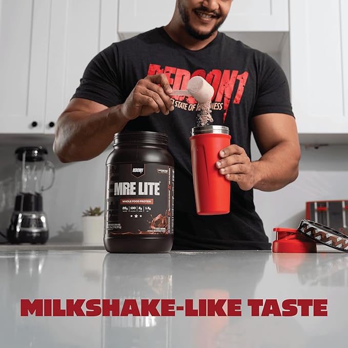 REDCON1 MRE LITE Whole Food Protein Powder Fudge Brownie - Lactose Free &amp Sugar Free Meal Replacement with Animal Protein Blends - Easy to Digest Formula - Only 2g Carb per Serving (30 Servings)